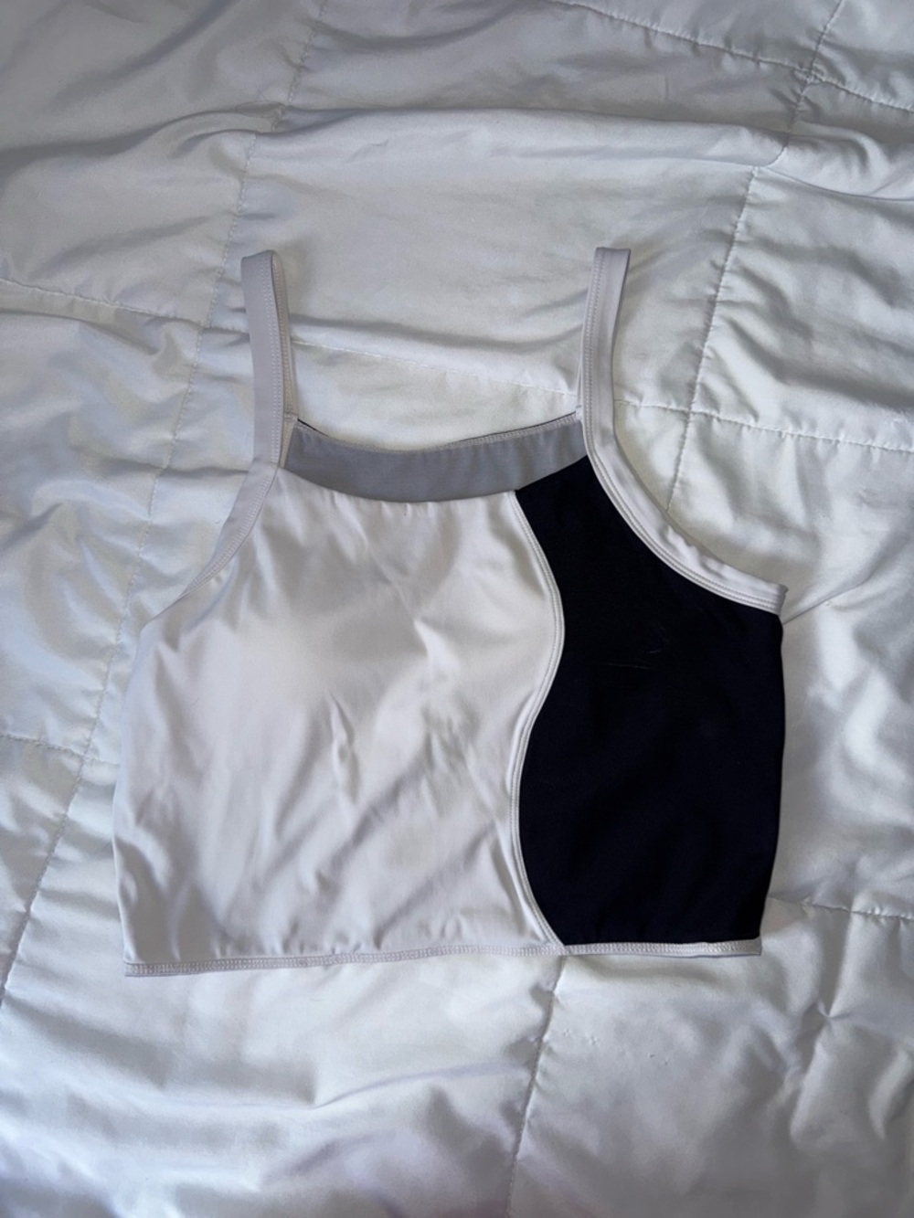 White and Black Colorblock Crop Top - Women